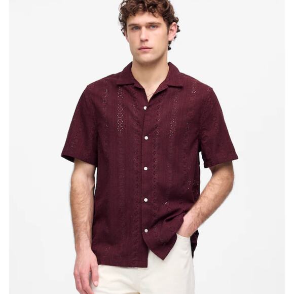 Madewell Other - NWT Madewell Camp-Collar Short-Sleeve Shirt Embroidered Cotton Dusty Plum Size S